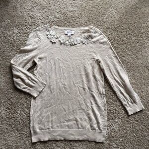 Elle Cream Sweater with Floral Accents